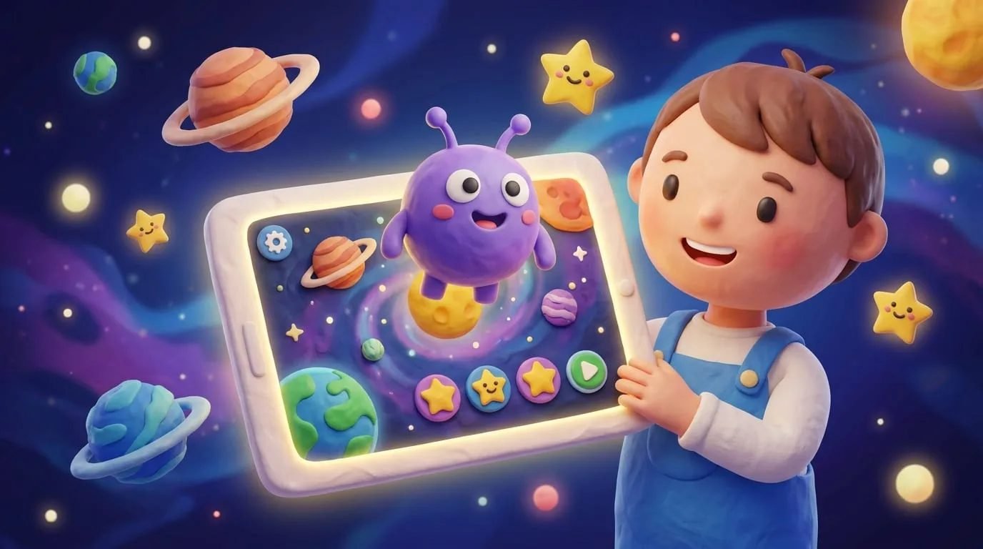 طفل يلعب لعبة تعليم الإنجليزية
