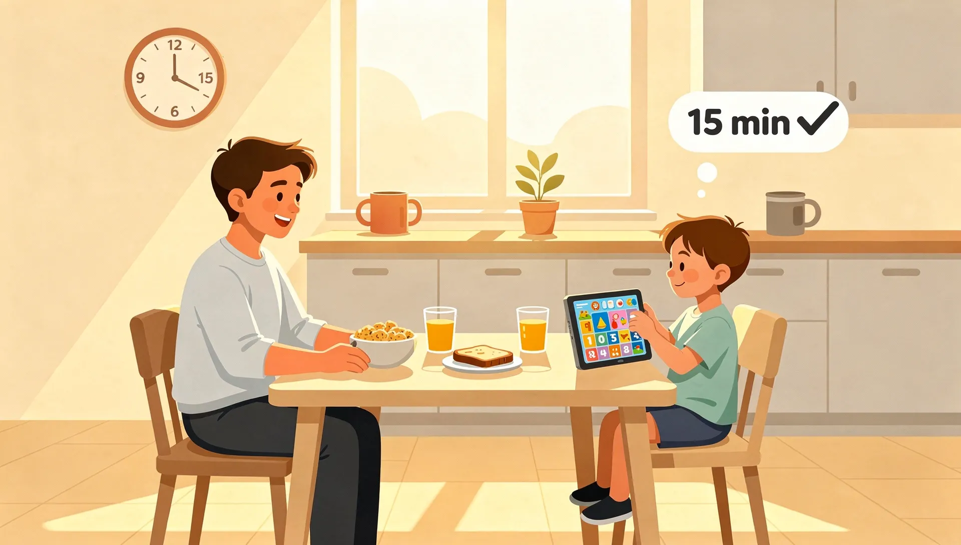 Parent and child doing a daily English routine