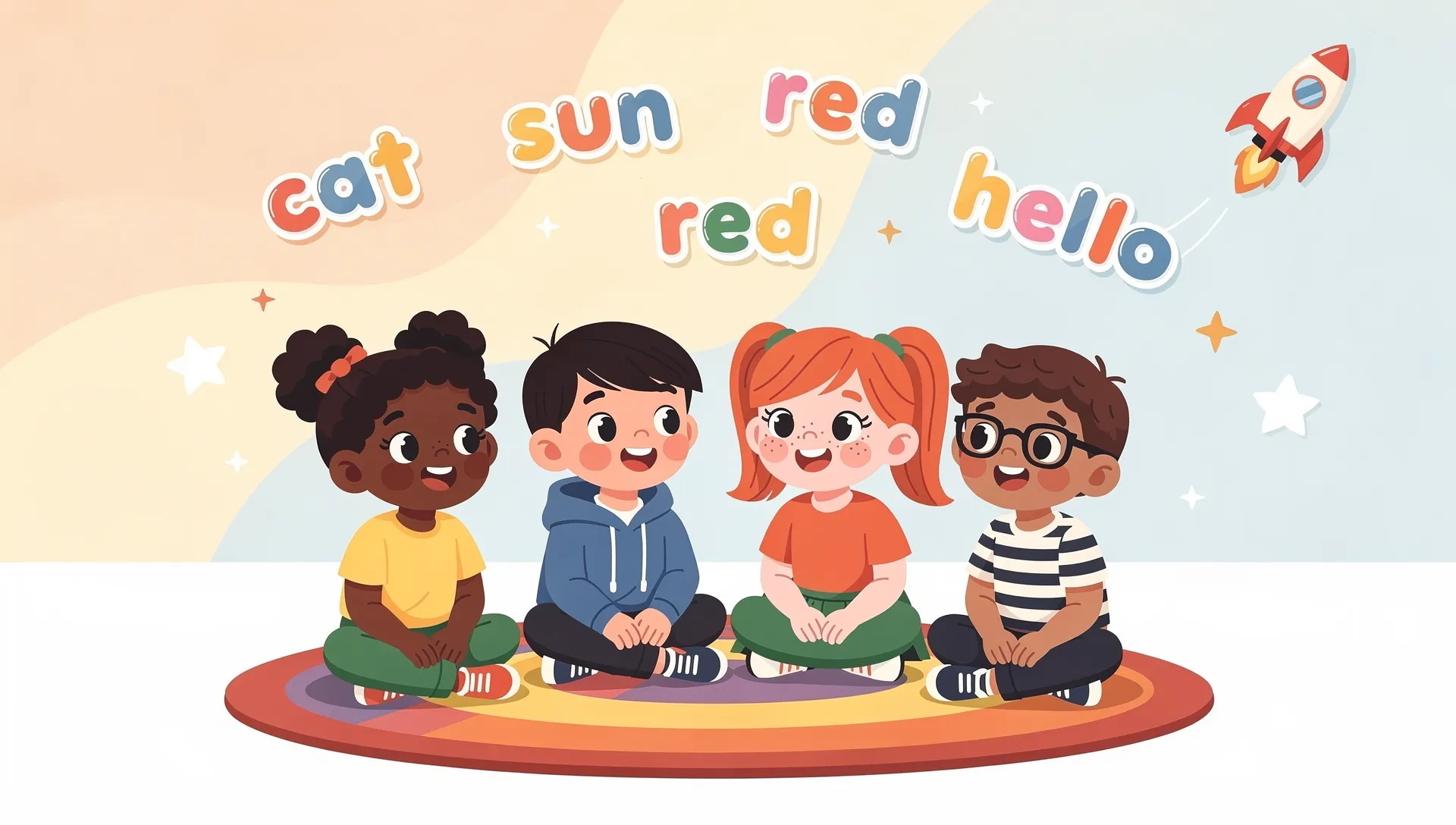 Children learning English vocabulary words