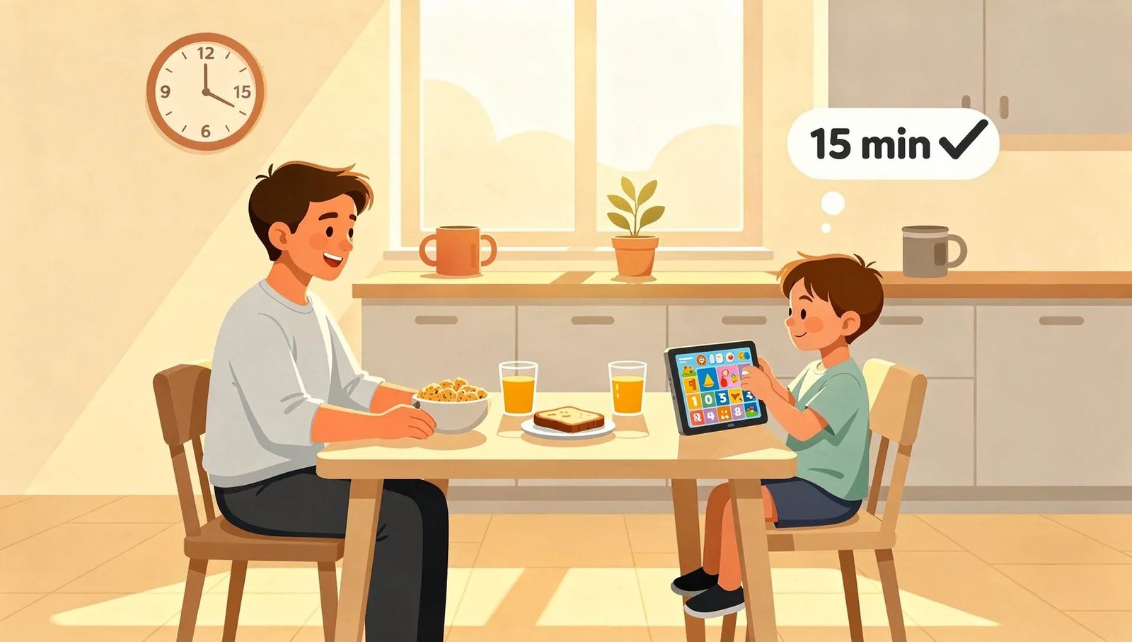 Parent and child doing a daily English routine