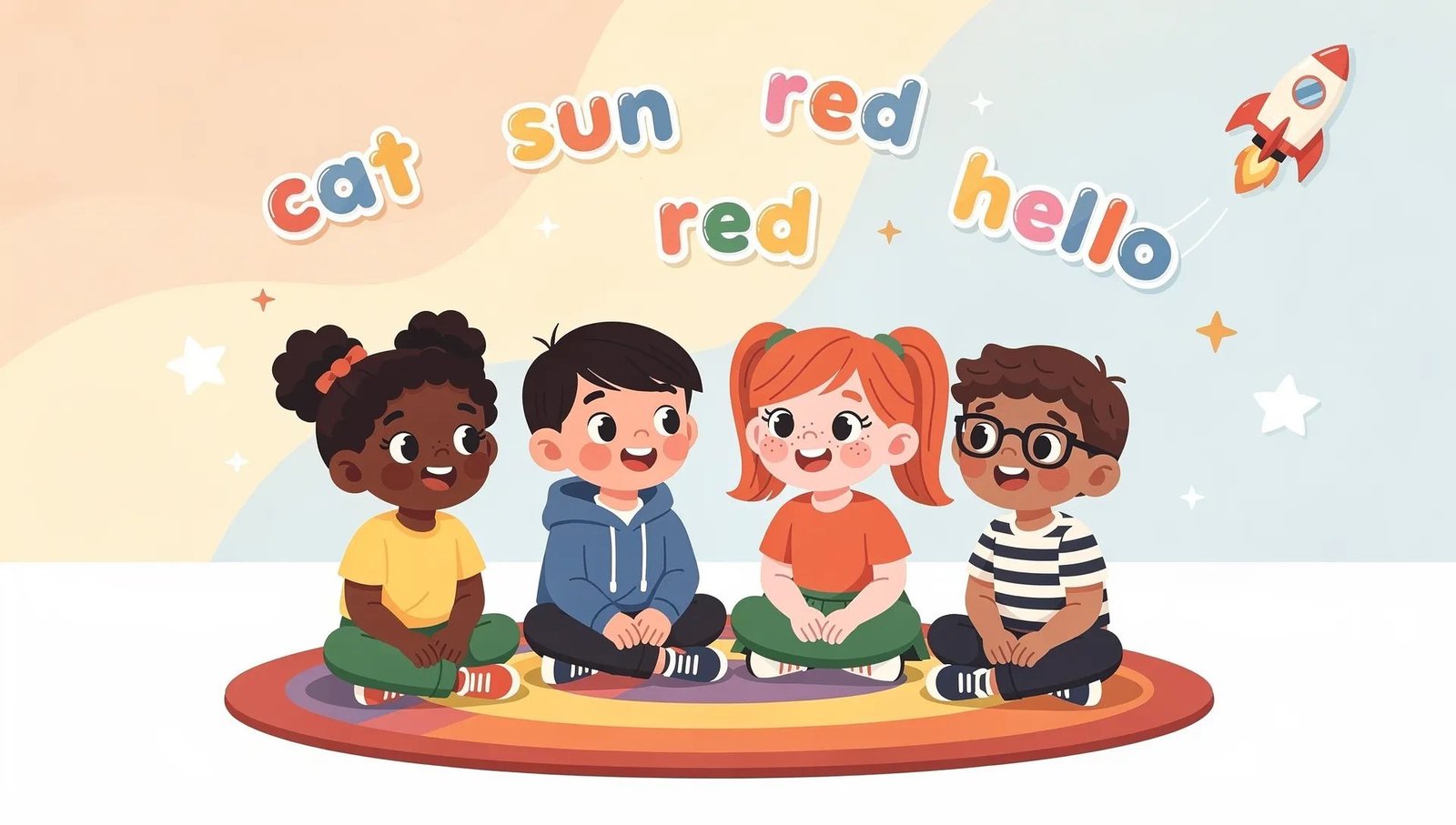 Children learning English vocabulary words