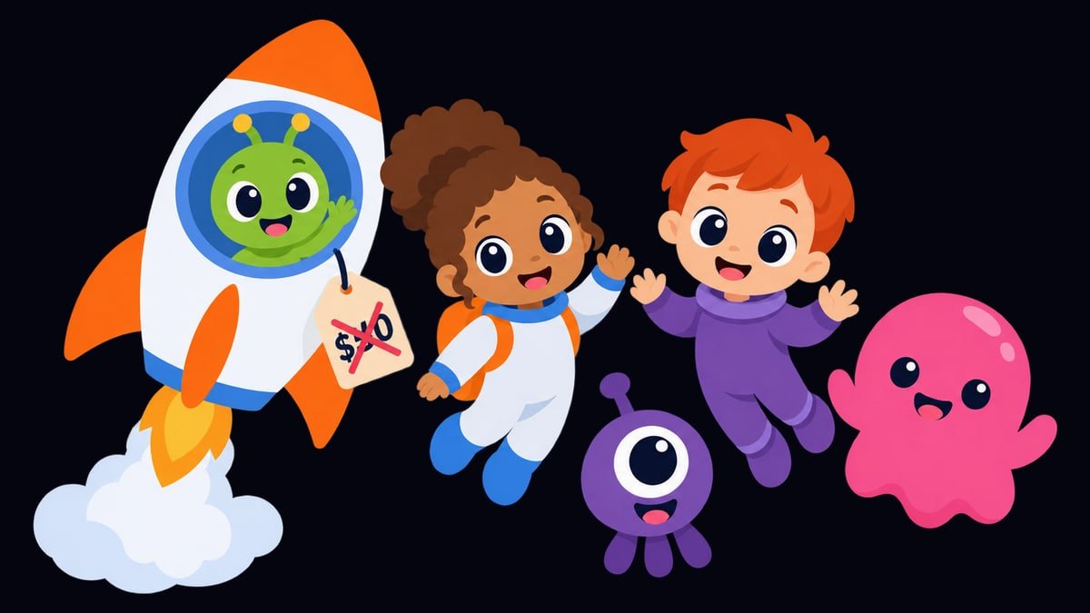 Is Small Universe free? Space-themed illustration with a rocket and no price tag